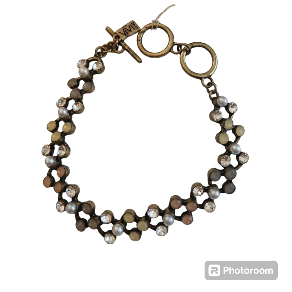 Vintage ViVI Love Rhinestones and Faux Pearls Bracelet